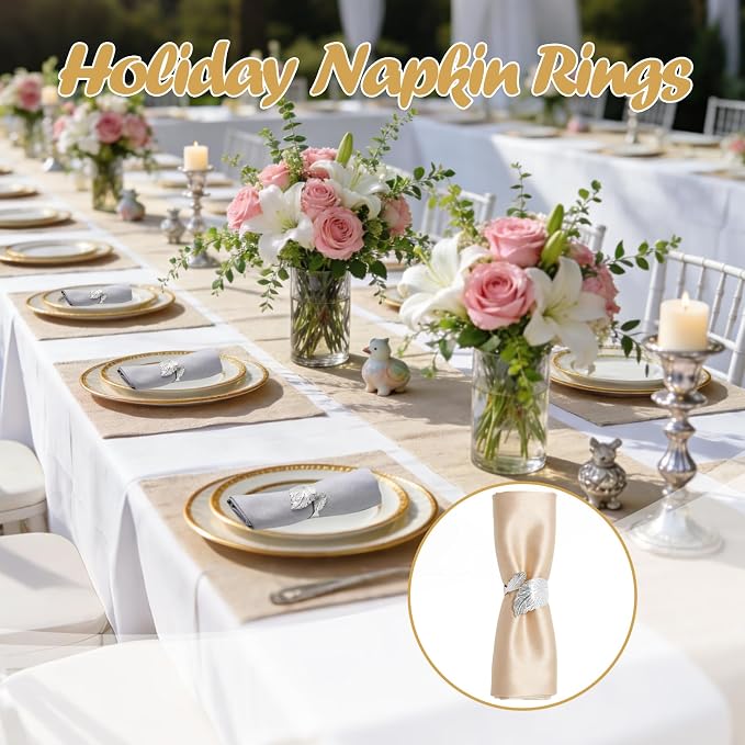 Napkin Rings Set of 40 Silver Napkin Holder Buckles | Leaf Shaped Napkin Ring - Image 4