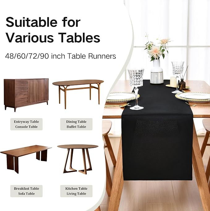 Farmhouse Black Table Runner Dining Table Runners 90 Inches Long Coffee Table - Image 5