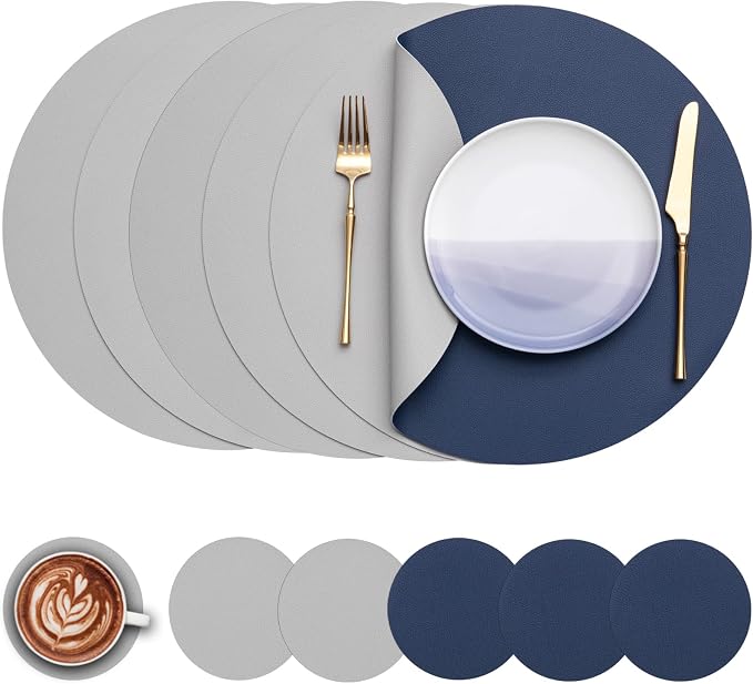 Myir JUN 15 Inches Round Placemats Set of 6 Faux Leather Place Mats | by MyirJUN