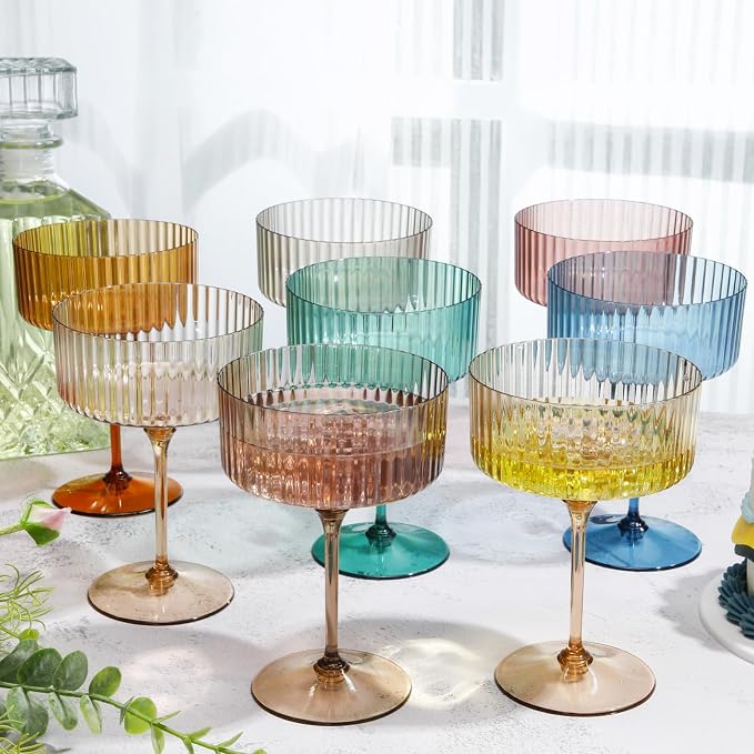 Jingmore 24 Pcs Ribbed Martini Glasses 10 oz Disposable Plastic Vintage Ribbed - Image 5