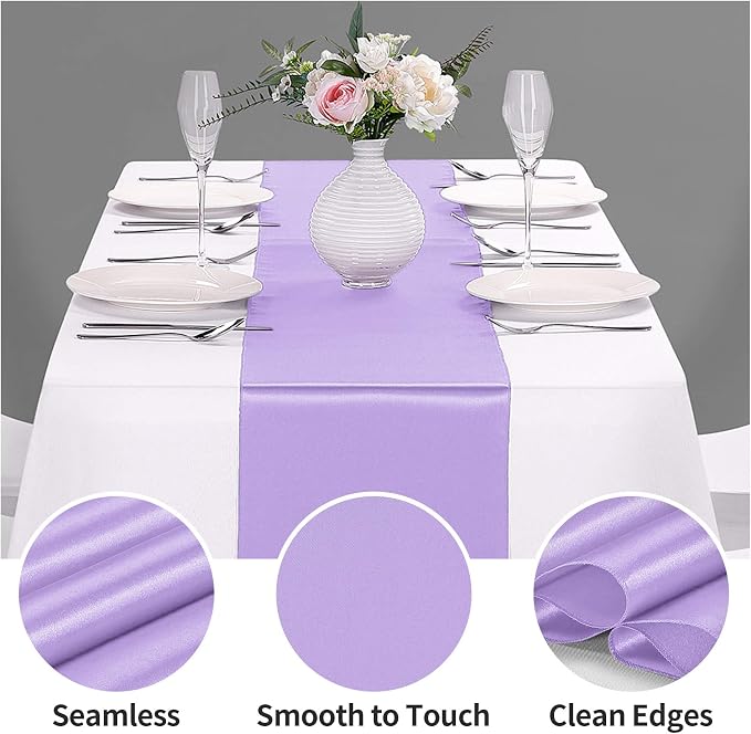 5-Pack Satin Table Runner Lavender 12 x 108 inches Long, Table Runners - Image 3