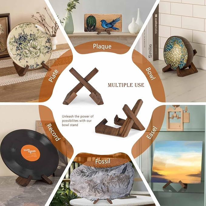 ANBOXIT Bowl Stands for Display, 3 Pack 3.5 Inch Plate Holder, Wooden Easel | - Image 6