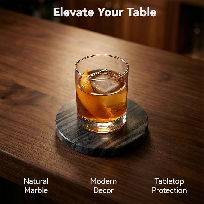 Black Marble Coasters Set of 4, Elegant Black & Dark Gray Coasters - Image 2