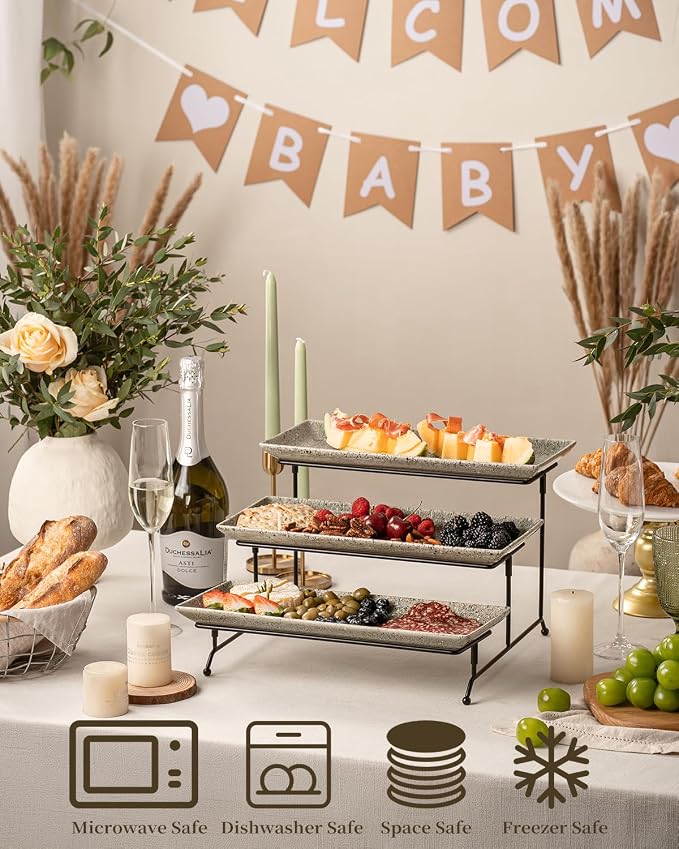 LAUCHUH 3 Tier Serving Trays for Party, Porcelain Dessert Party Display Set | - Image 3