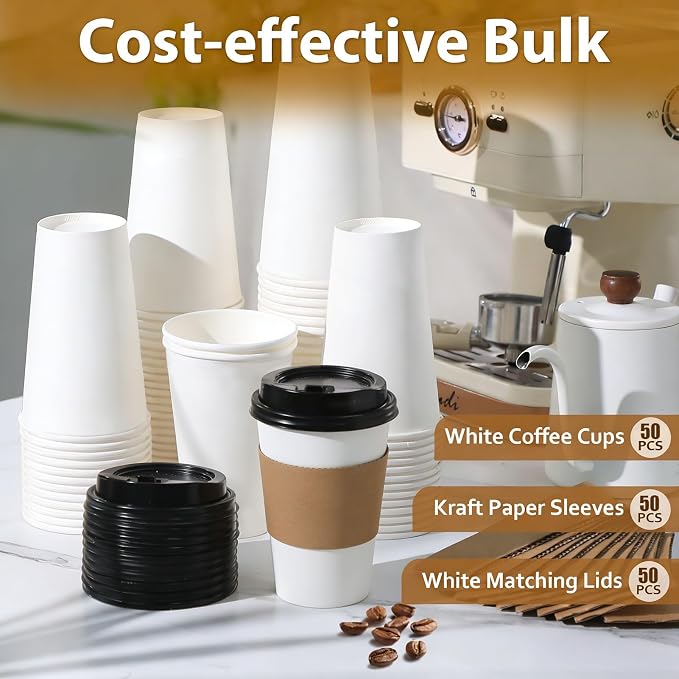 Clawsoff 50 Pack 16 oz Disposable Coffee Cups - Image 4