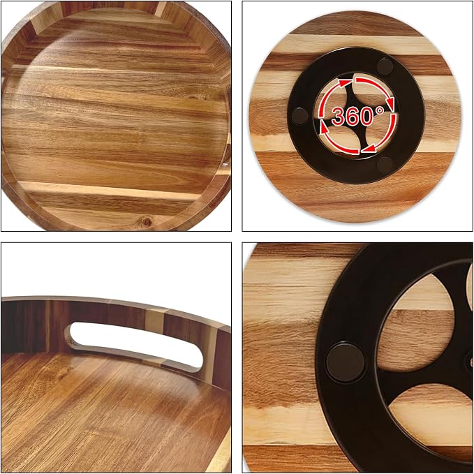 Acacia Wooden Lazy Susan for Table Top-12 Inch Wooden Lazy Susan Turntable - Image 6