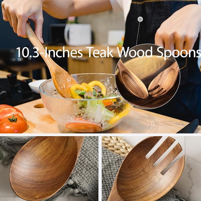 Teak Wooden Forks for Salad Serving Set of 2, 10.2-Inch Teak Wooden Serving - Image 2