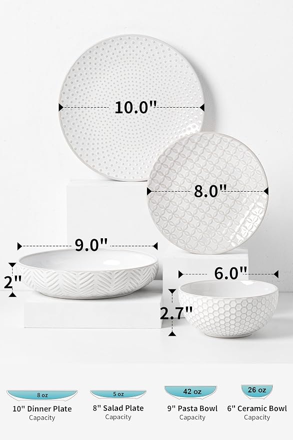 FOBENTA 24-Piece Ceramic Dinnerware Set, Large Plates and Bowls Set - Image 2