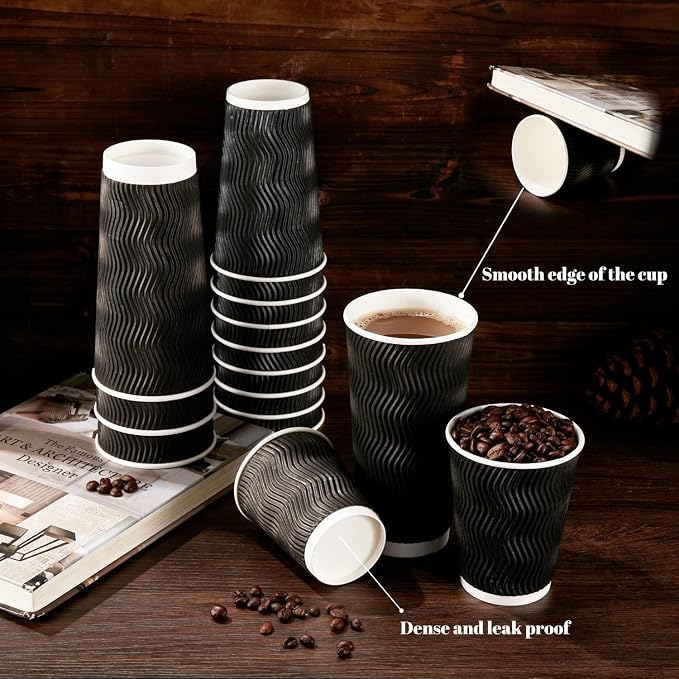 Lamosi 10 oz Coffee Cups 120 Pack Disposable Insulated Corrugated Paper Cup | - Image 4
