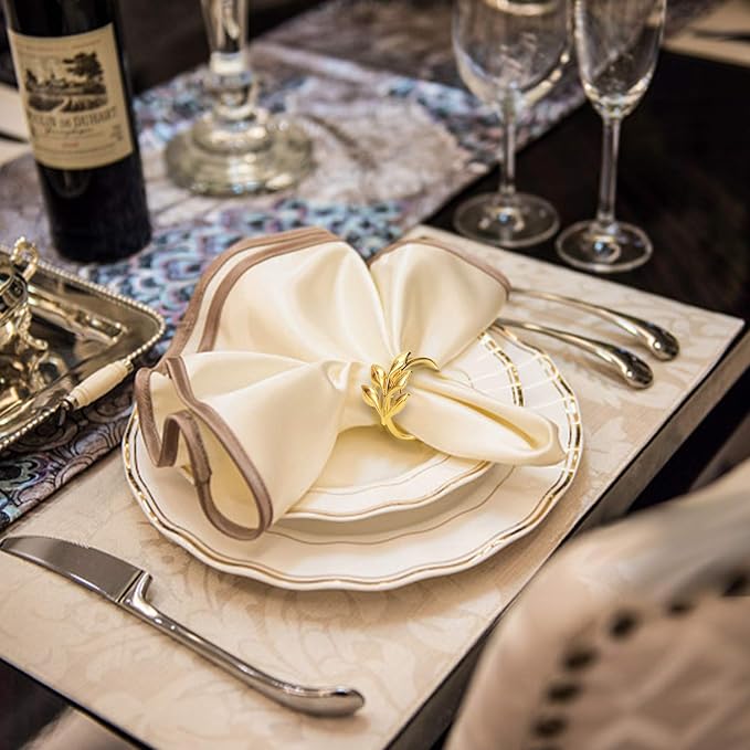 KPOSIYA Set of 300 Leaf Napkin Rings Metal Gold Napkin Holder Table Napkin Rings - Image 2