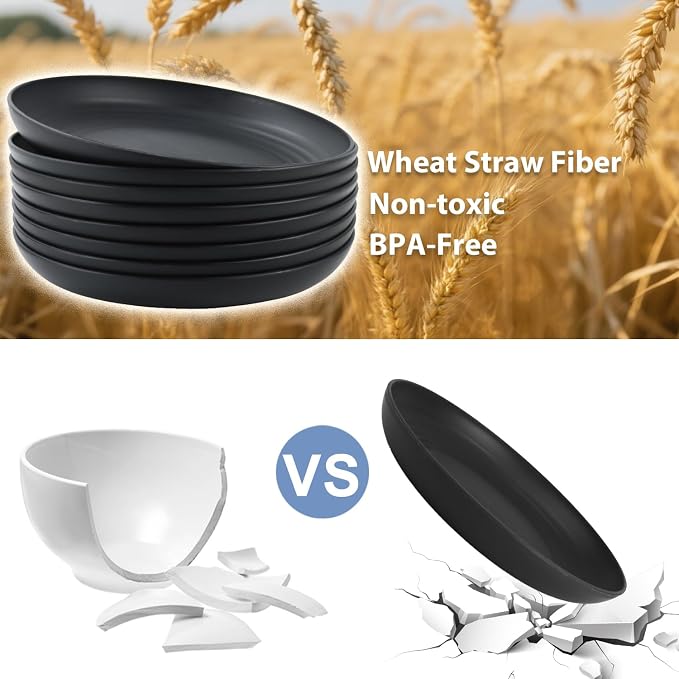 Wheat Straw Plates Set of 8, 9 Inch Dinner Plate - Image 3