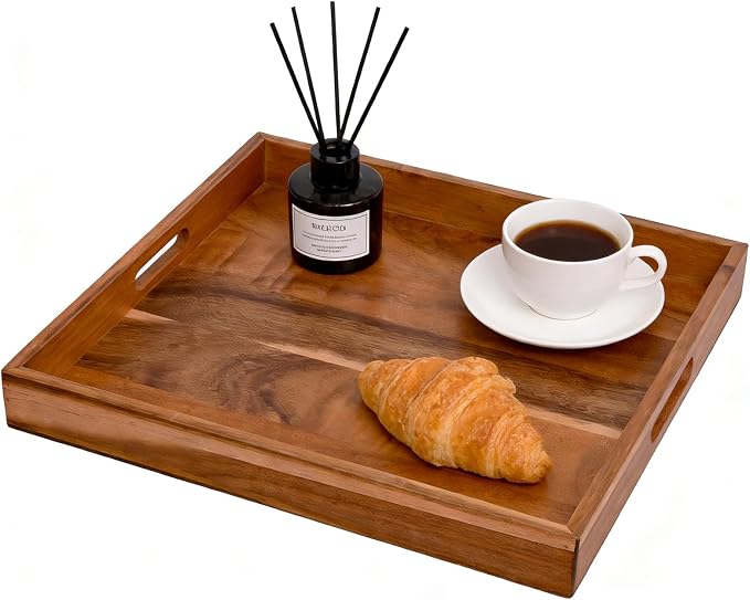 20 Inch Extra Large Square Serving Tray HeavyDuty Acacia Wood Tray - Image 3
