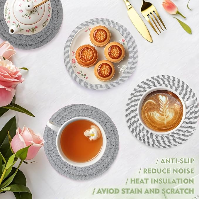 4.8 inch Drink Coasters Set of 4, Cotton Woven Coasters - Image 2
