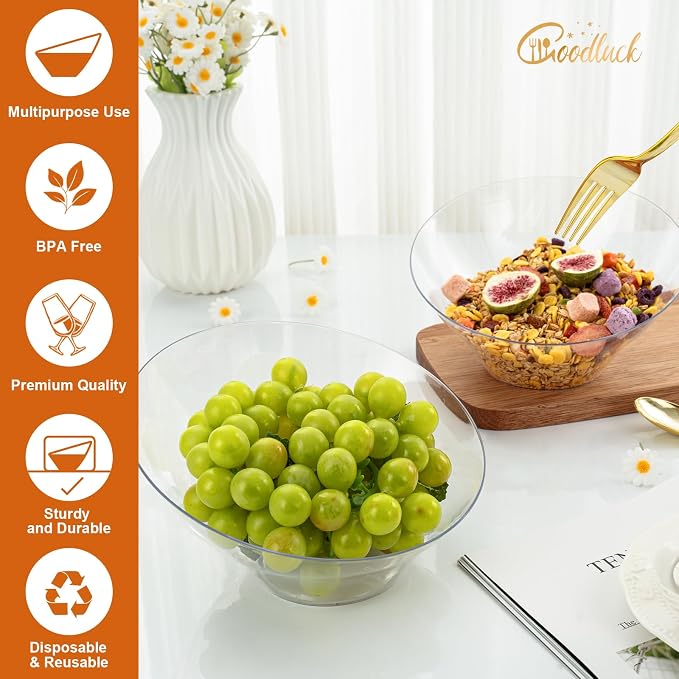 5 Pack Clear Plastic Serving Bowls - Image 2