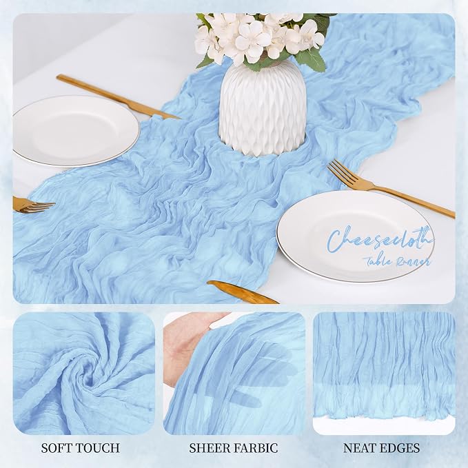 12 Pack Baby Blue Cheesecloth Table Runner 17x108 Inch Semi Sheer Boho Gauze - Image 3