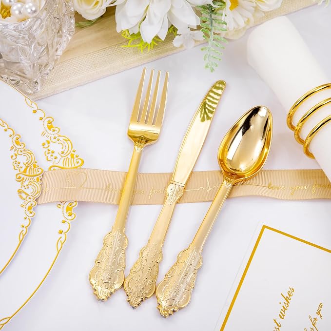 210 Pcs White Gold Plates for Party | White Party Plates Set for 30 Guests - Image 8