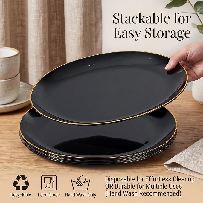 6PACK Black Oval Plastic Plates - Image 4