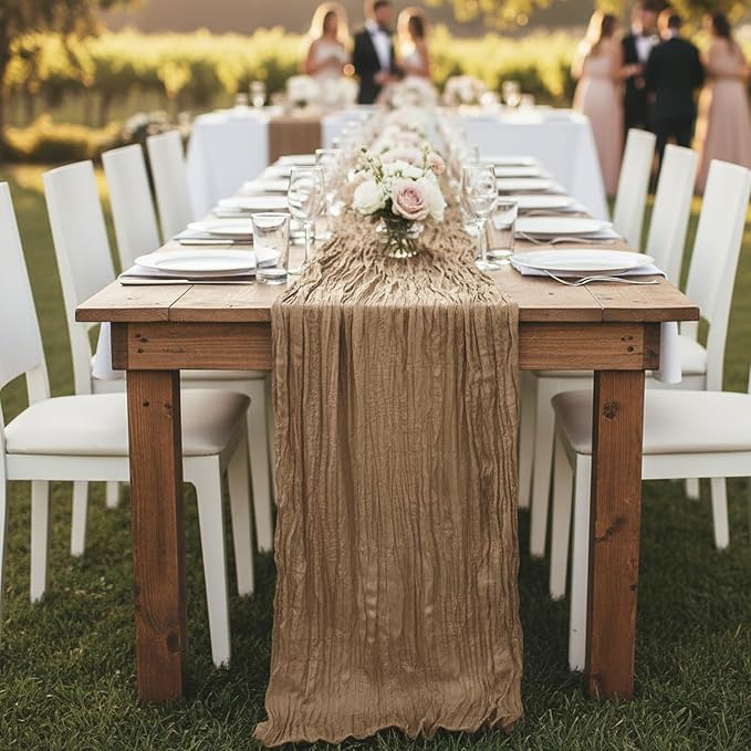 8 Pack Nude Cheesecloth Table Runner 120 Inch Boho Wedding Decor | Cheesecloth - Image 8