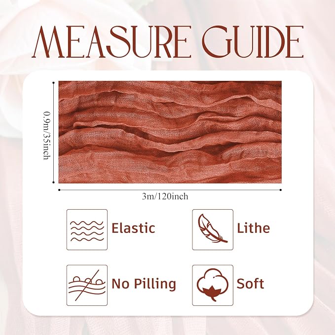 Cheesecloth Fall Table Runner Terracotta 10FT Boho Gauze, 4 Pack | 120 Inch - Image 2