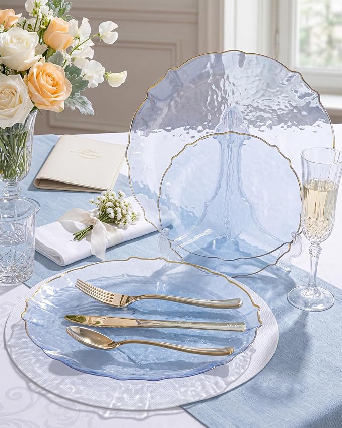 bUCLA 40PCS Clear Blue Plastic Plates - Image 4