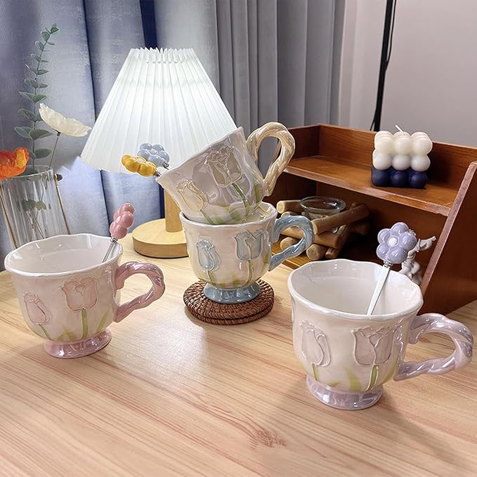 DTIUYIOP-Ceramic Coffee Mug 14oz/410ml Yellow Cute Flower - Image 6
