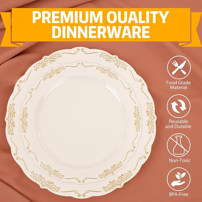 U-QE 100 PCS Ivory Plastic Plates - Image 3