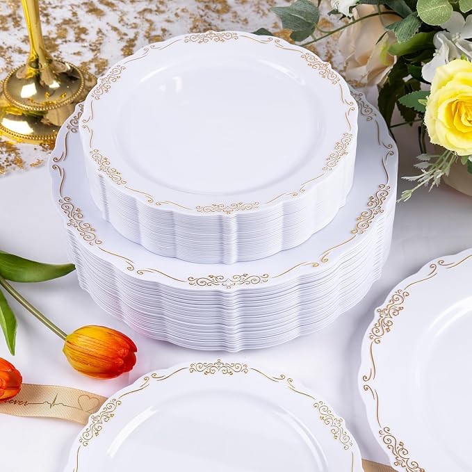 U-QE 100PCS Gold Plates Disposable - Image 3