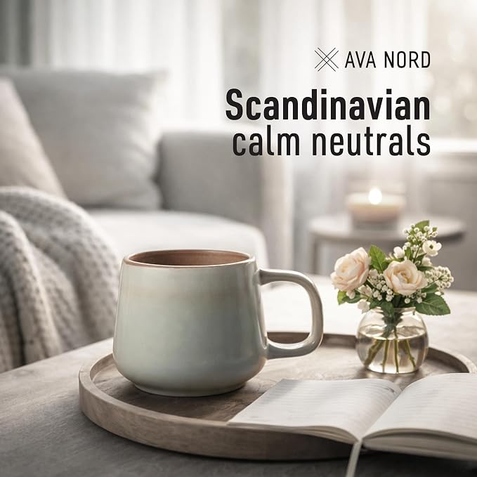 Ava Nord Large Stoneware Ceramic Coffee Mugs Set of 4 | 16 oz | Sage Ash | - Image 11