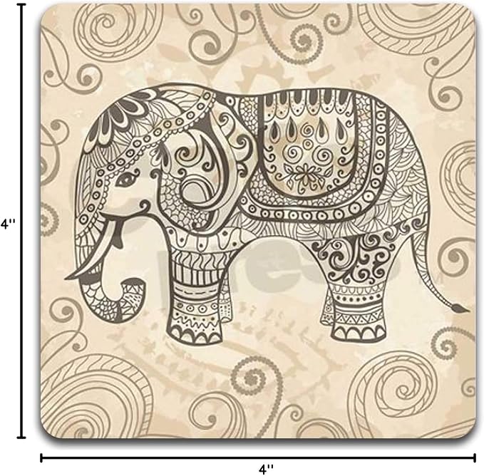 Hand Drawn Elephant Square Coaster Set - Image 6