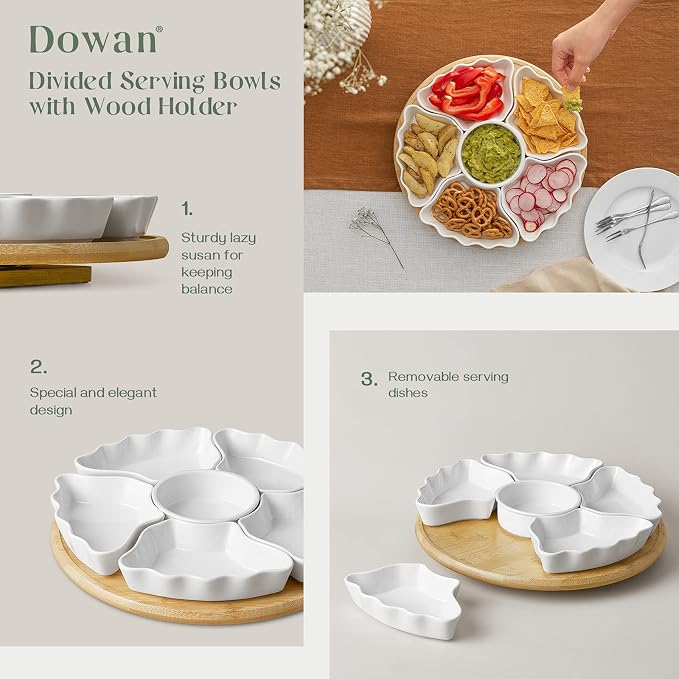 DOWAN 360° Rotatable Serving Tray and Platters, 12 Inch Divided Serving Bowls - Image 5