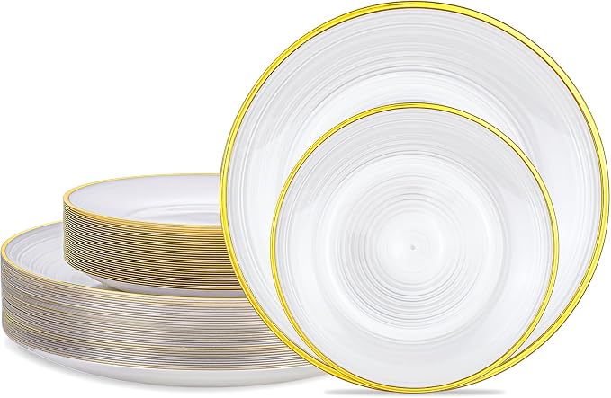 Morejoy 60Pcs Pearl White Plastic Plates, Modern swirl design Plates Include by Morejoy