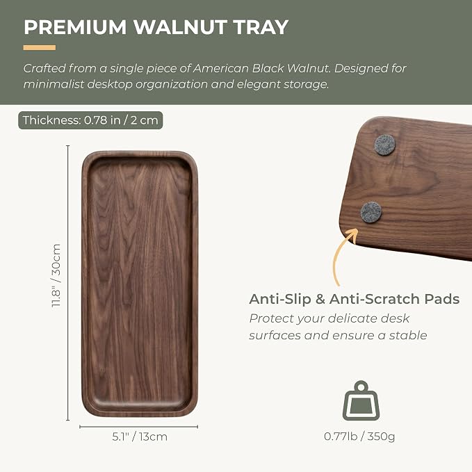 muso wood Walnut Serving Tray Solid Wood Tray, 11.8 x 5 inch | Small Rectangle - Image 5