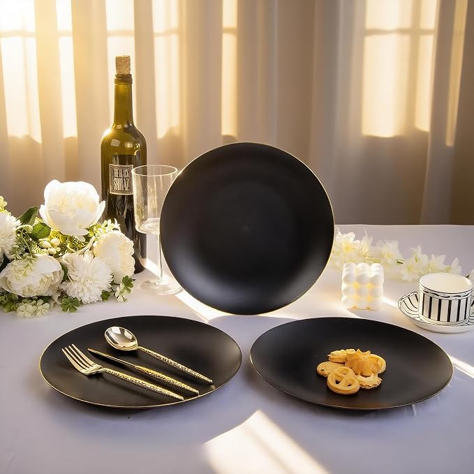 EI 80pcs Black and Gold Dinner Plates Disposable 10.25inch, Plastic Party - Image 5