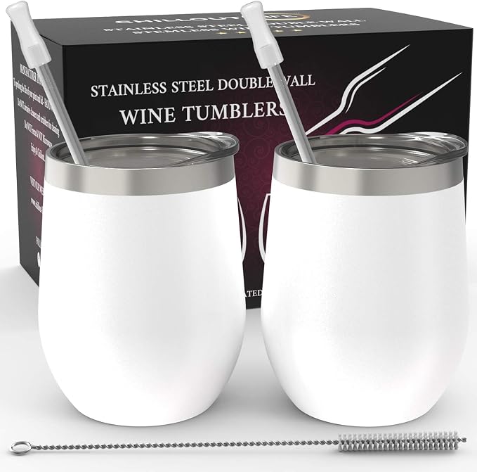 CHILLOUT LIFE 12 oz Stainless Steel Wine Tumblers 2 Pack by CHILLOUTLIFE