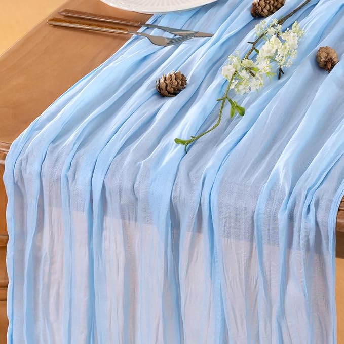Baby Blue Cheesecloth Table Runner 120 Inches 4 Pack Gauze Table Runner | - Image 5