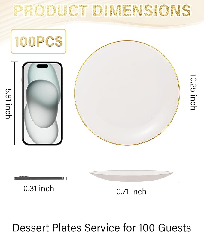 Nervure 100Pcs Ivory and Gold Plastic Plates, 7.5″Disposable Dessert Plates | - Image 3