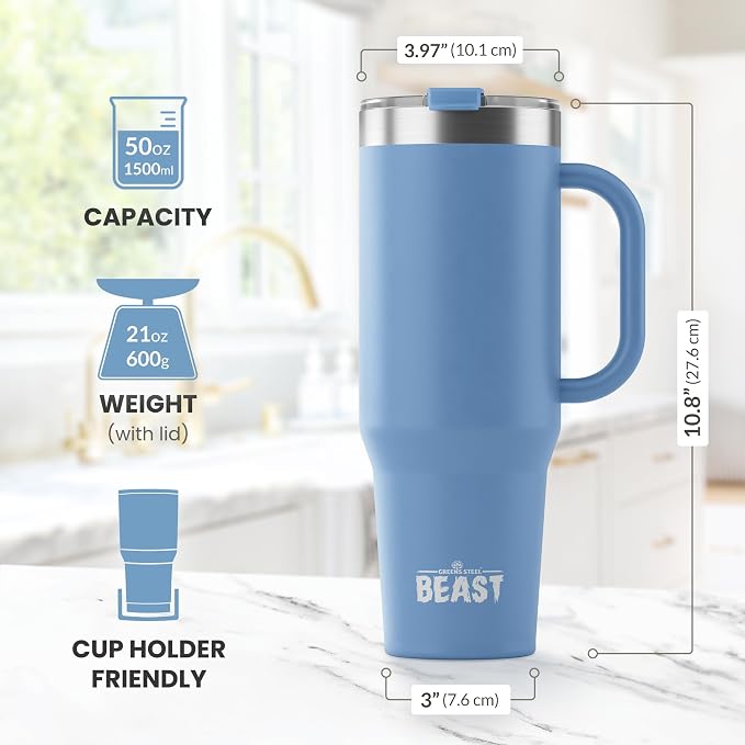 Beast 50 oz Tumbler with Handle Stainless Steel Vacuum Insulated Coffee Ice Cup - Image 6