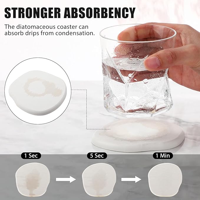 Diatomaceous Earth Coasters Set of 4，Cool Absorbent Quick-Dry Drink Coasters - Image 3