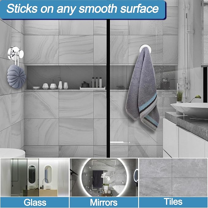 Suction Cup Hooks for Shower, No Drill Towel Hooks for Bathrooms | Shower Hooks - Image 3