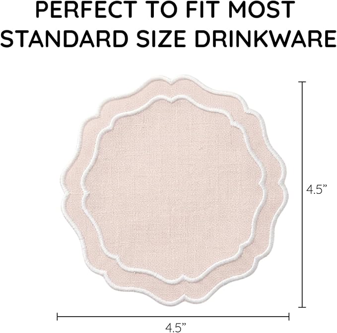Linen Coasters for Drinks, 4.5 inch, Scalloped Edge, Reusable Handmade Coffee - Image 3