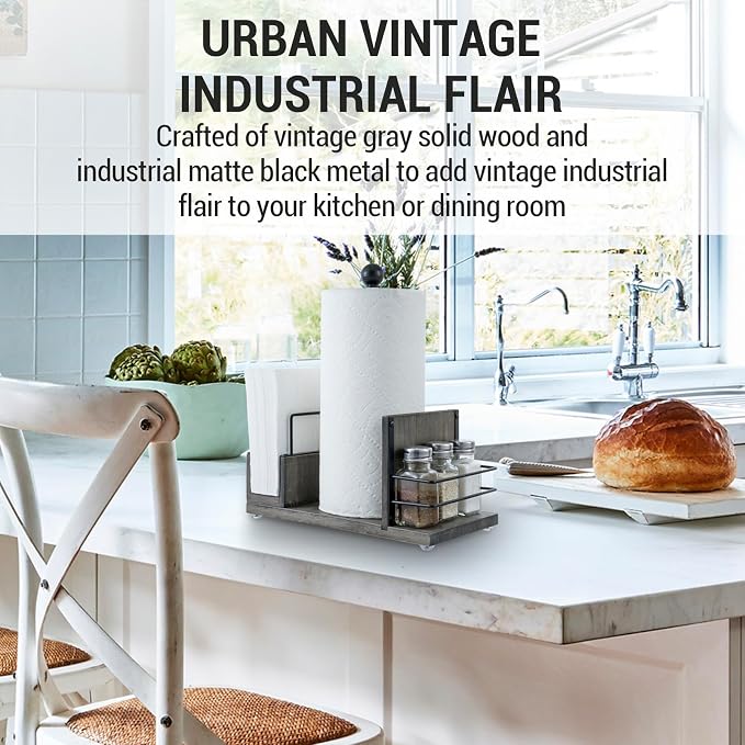 MyGift Rustic Gray Wood Paper Towel & Napkin Holder - Image 2