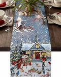 Merry Christmas Table Runner 60 Inches Long, Xmas Trees Snowman Snowflake Table by Unknown
