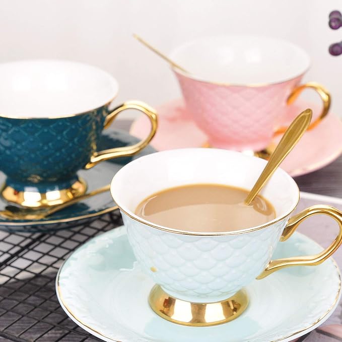 VanEnjoy Green Vintage 8 Ounces Porcelain Coffee Cup, Tea Cup and Saucer Set - Image 7