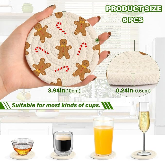 YETTASBIN Christmas Gingerbread Man 6 Pcs Drink Coasters - Image 3