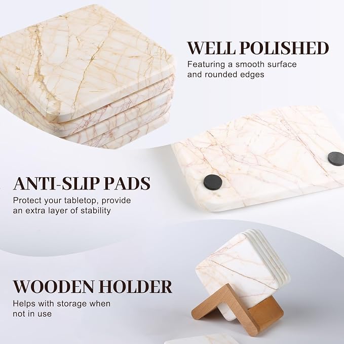 Marble Coasters Set of 5, Square Coasters - Image 5