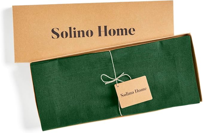 Solino Home 100% Pure Linen Table Runner Pine Green, Fete 14 x 108 in Long | - Image 5