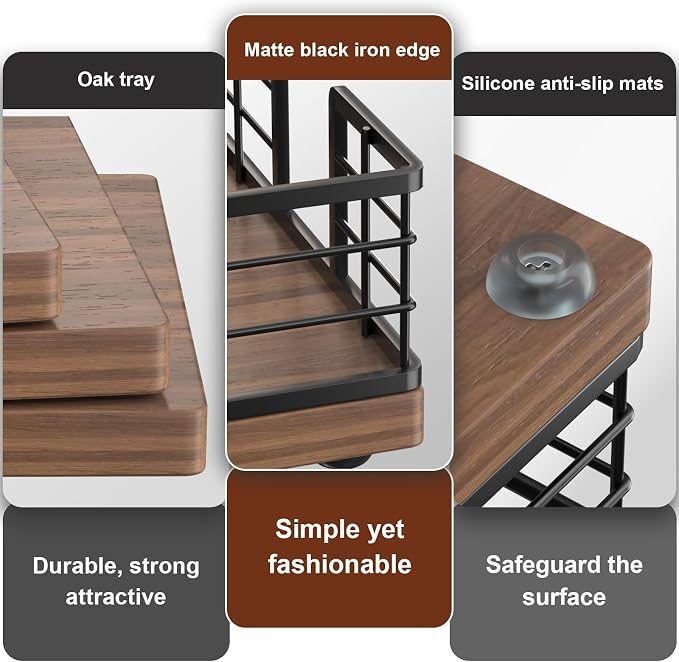 Wican Guest Towel Holder Tray for Bathroom, Oak and Iron Napkins Holder | - Image 4