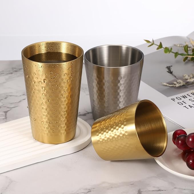 uxcell 2 Pcs Stainless Steel Cups, 6oz/175ml Metal Cups Diamond Textured - Image 3