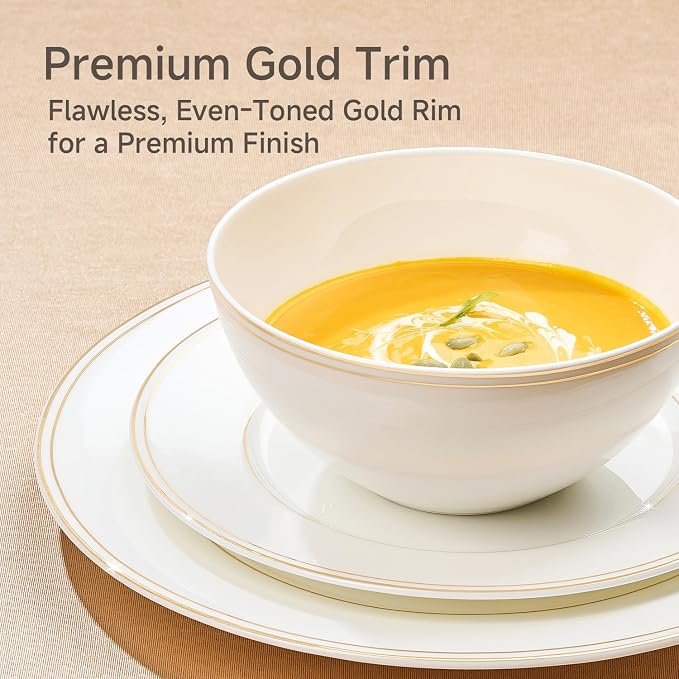 12Pcs Gold Trim White Bone China Set, Service - Image 4