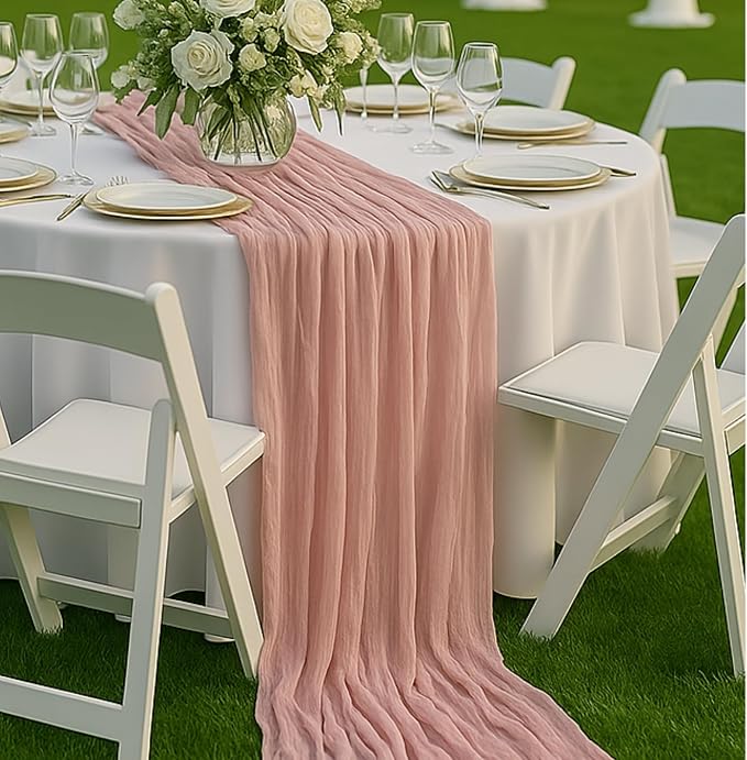 6 Pack Dusty Pink 10FT Cheesecloth Table Runners –120 Inch Blush Gauze Boho by HQ-SITE
